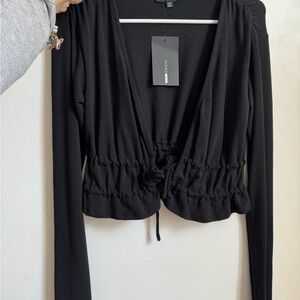 NWT Fashion Nova Black Long Sleeve Front Tie Top
